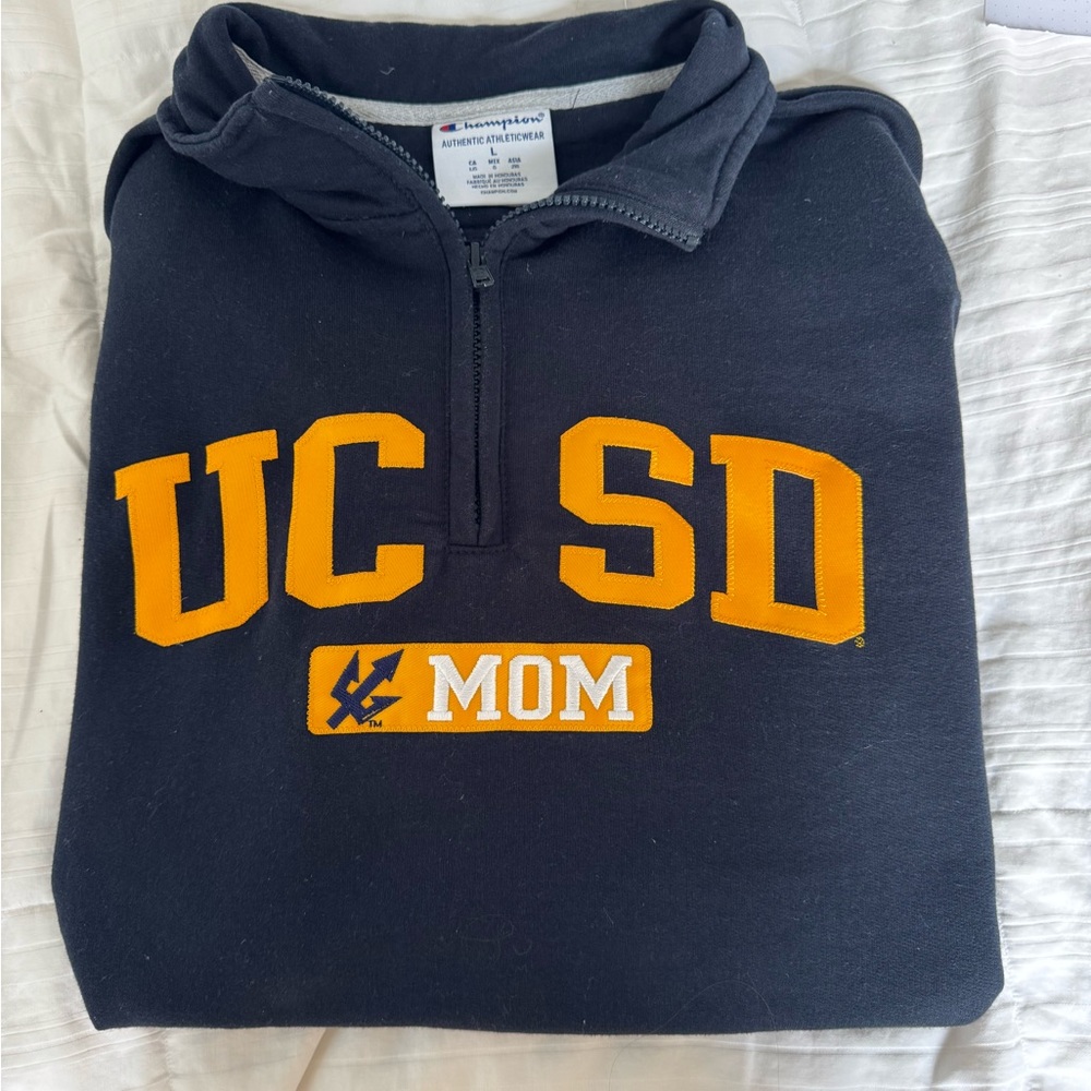 Champion Navy and Yellow UCSD Mom Quarter zip.